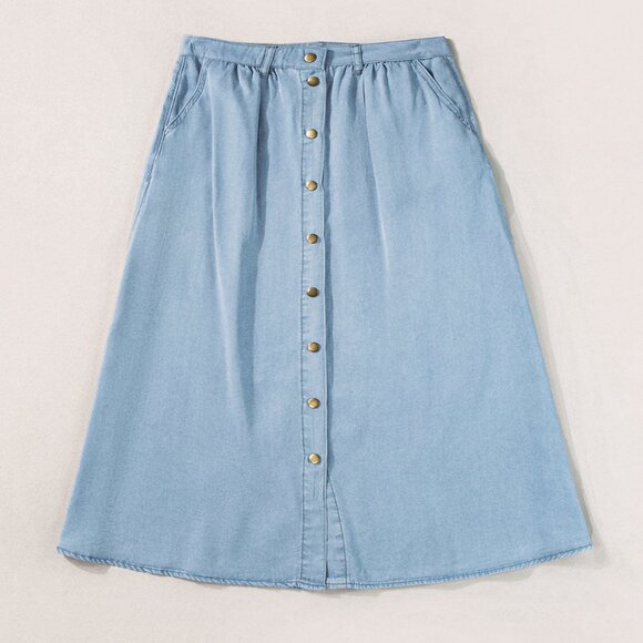 💙 NWT Mist Blue Button-Down Maxi Denim Skirt – Size XL (US 16-18) - Picture 1 of 7